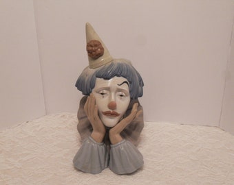 Vintage Lladro Jester Pierrot Sad Clown Bust Figurine # 5129