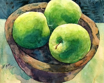 Green Apples  Original Watercolor  9.5" x 8.5"