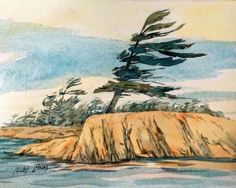 Georgian Bay Original akvarell kanadensiskt landskap 25,5 x 21,5 cm