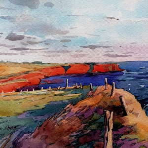 PEI Canada Paesaggio canadese Costa orientale Canada Canada atlantico spiagge scogliera rossa acquerello originale 8,5" x 11"