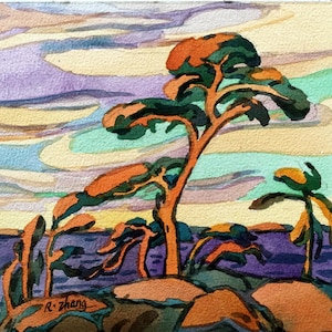 Georgian Bay Watercolor Painting: Canadian Landscape Art (7&quot; x 6&quot;)