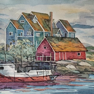 Peggy&#39;s Cove Nova Scotia original watercolor painting 8.5&quot; x11&quot;
