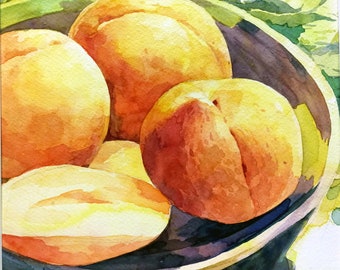 Yellow peaches original watercolor painting 9" x 8"