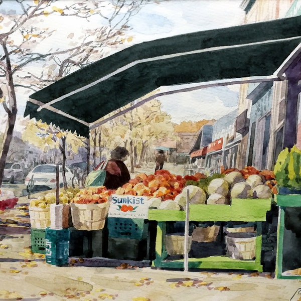 Paysage urbain de Toronto petit marché aux fruits de l’Italie 11 » x 14 »