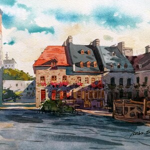 Quebec City Canada cityscape Quebec St. Lawrence River Canadian Landscape  original watercolor 8.5" x 11"
