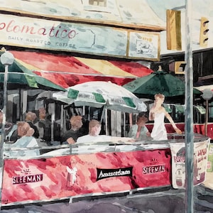 Diplomatico Cafe Toronto Ontario Canada watercolor 8&quot; x 10&quot; Giclee art  print