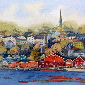 Lunenburg Nuova Scozia Costa orientale Canada casa dipinta Paesaggio canadese Acquerello originale