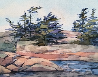 Georgian Bay Kanada original akvarell 28 x 21 cm