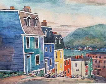 Halifax, Nouvelle-Écosse, Canada, aquarelle originale de 8,5 po. x 11 po.