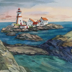 Nuovo Brunswick Canada faro Faro di Head Harbor costa orientale del Canada acquerello