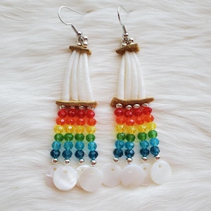 Mini Dentalium Earrings 2&quot; | Beaded Earrings | Indigenous Art | Indigenous Beadwork | Shell Earrings