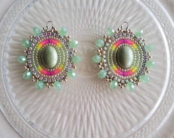 Neon Mint Beaded Earrings