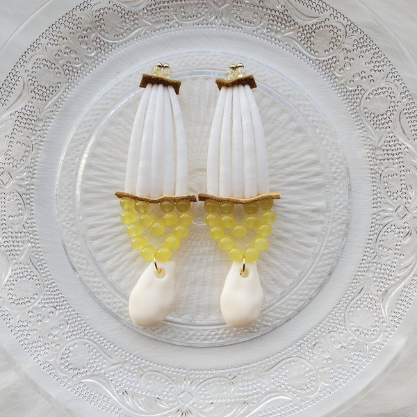 Yellow Dentalium & Elk Tooth Earrings