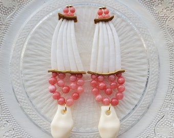 Pink Dentalium & Elk Tooth Earrings