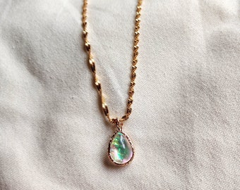 Gold Opal Necklace, Green Fire Opal, Opal Birthstone Necklace, Birthday Gift For Women