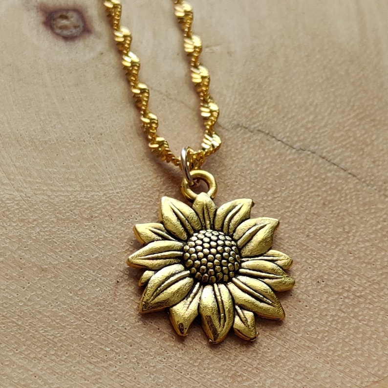 Golden Sunflower Necklace, Sunflower Pendant Necklace, Mothers Day Gift, Birthday Gift For Her image 2