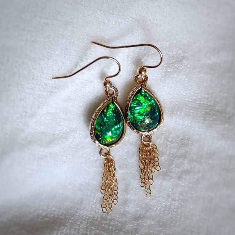 Green Charm Earrings, Color Shift Dangles, Handmade Jewelry, Birthday, Mothers Day Gift image 6