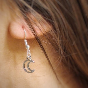 Silver Moon Earrings, Hollow Crescent Moon Charms, Moon Jewelry For Birthdays image 2