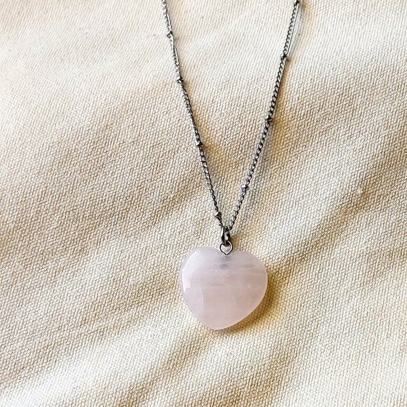 Rose Quartz Necklace, Pink Heart Shaped Pendant, Pink Quartz Necklace, Handmade Valentines Gift for Her image 2