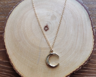 Golden Moon Necklace, Crescent Moon Charm, Handmade Gold Jewelry, Birthday Gift, Christmas Gift