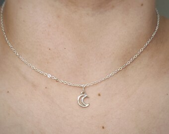 Moon Choker Necklace, Silver Moon Choker, Handmade Necklace, Jewelry Gift, Birthday Gift for Women