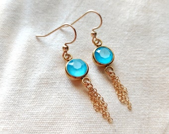 Blue Dangle Earrings, Aqua Blue Earrings, Handmade, Gold Filled Dangles, Birthday Gift, Mothers Day Gift