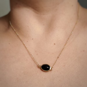 Handmade Black Pendant Necklace, Onyx Black Jewelry, Black Halloween Necklace, Gold Filled, Birthday Gift image 3