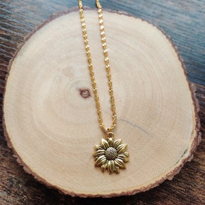 Golden Sunflower Necklace, Sunflower Pendant Necklace, Mothers Day Gift, Birthday Gift For Her image 1
