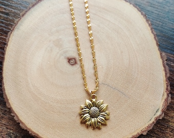 Golden Sunflower Necklace, Sunflower Pendant Necklace, Mothers Day Gift, Birthday Gift For Her