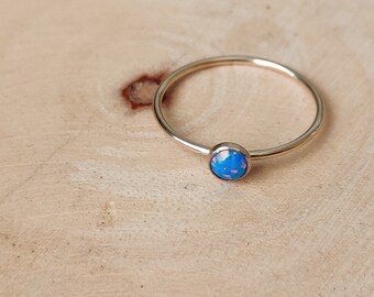 Sapphire Opal Stacking Ring, Gold Filled, Handmade, Cobalt Blue, Blue Opal Ring For Women