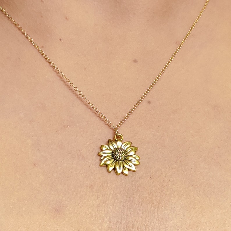 Golden Sunflower Necklace, Sunflower Pendant Necklace, Mothers Day Gift, Birthday Gift For Her image 6