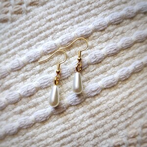 White Pearl Earrings, Pearl Dangle Earrings, Gold Pearl Dangles, Handmade Stocking Stuffer, Christmas Gift Jewelry image 3