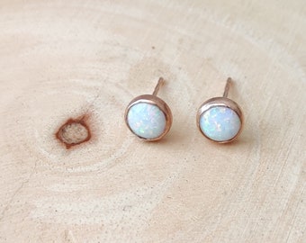 Ivory Opal Stud Earrings, White Opal, Water Opal, Rose Gold Studs, Handmade Opal Studs, Mothers Day Gift, Birthday Gift