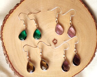 Gemstone Teardrop Earrings, Pink Dangles, Green Dangles, Olive Dangles, Purple Dangles, Handmade Birthday Gift