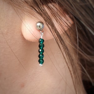 Emerald Earring Studs, Green Earrings, Dark Green Earrings, Emerald Dangles, Green Bead Dangles, Birthday Gift image 2