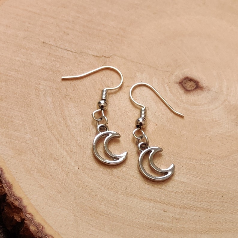 Silver Moon Earrings, Hollow Crescent Moon Charms, Moon Jewelry For Birthdays image 1