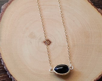 Handmade Black Pendant Necklace, Onyx Black Jewelry, Black Halloween Necklace, Gold Filled, Birthday Gift