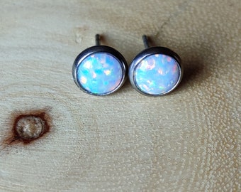 Ivory Opal Earrings, Water Opal Studs, Fire Opal Jewelry, Valentines Day Gift For Women