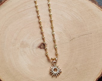 Gold Sun Charm Necklace, Dainty Sunshine Necklace, Waterproof Jewelry For Summer, Birthday Gift