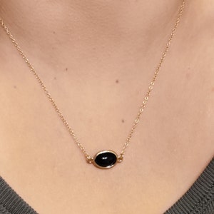 Handmade Black Pendant Necklace, Onyx Black Jewelry, Black Halloween Necklace, Gold Filled, Birthday Gift image 2