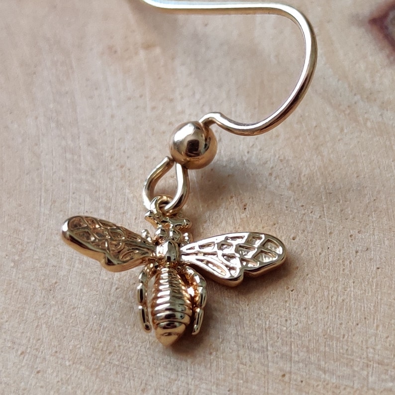 Gold Bee Earrings, Gold Filled Bee Earrings, Silver Bee Earrings, Handmade, Bee Dangles, Birthday Gift image 6