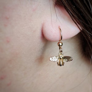 Gold Bee Earrings, Gold Filled Bee Earrings, Silver Bee Earrings, Handmade, Bee Dangles, Birthday Gift image 3