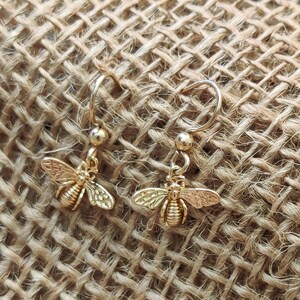 Gold Bee Earrings, Gold Filled Bee Earrings, Silver Bee Earrings, Handmade, Bee Dangles, Birthday Gift image 10