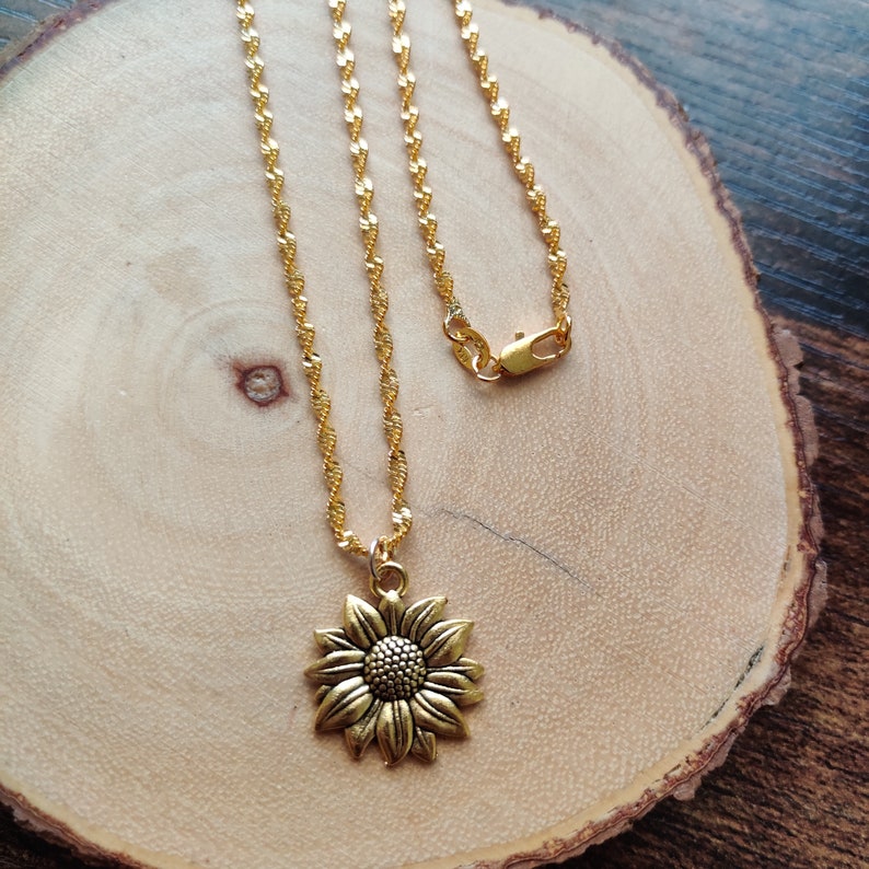 Golden Sunflower Necklace, Sunflower Pendant Necklace, Mothers Day Gift, Birthday Gift For Her image 3