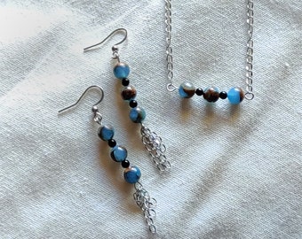 Deep Blue Beaded Jewelry Set, Handmade Blue Necklace and Earrings, Blue Jewelry, Christmas Gift Set For Women