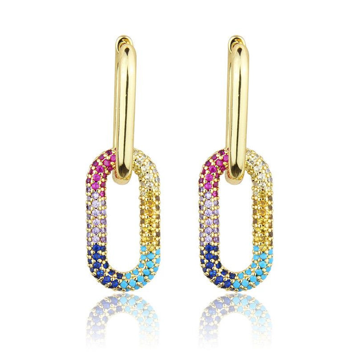 Micro Pave Link Earrings Multi Coloured CZ Etsy