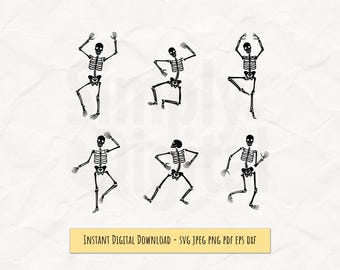 Esqueletos Bailando SVG – Descarga digital divertida de Halloween para sublimación e impresión DTF – Diseño de clipart de esqueleto espeluznante, archivo de corte de Halloween