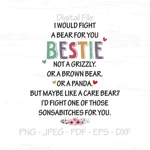 Bestie svg, Fight a Bear svg, sonsabitches svg, Fichier numérique, Téléchargement instantané, Sublimation, svg, jpeg, png, pdf, eps, dxf, Couper le fichier SVG