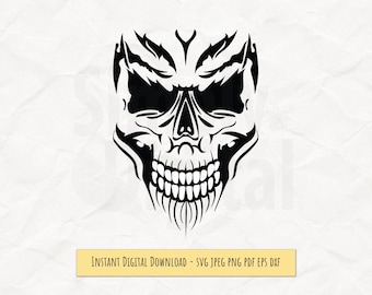 Scary Skull Face SVG: Halloween-gesneden bestand met hoge resolutie (digitale download)