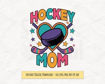 Hockey Mom SVG – Colorful Heart & Puck Design for Sublimation, DTF Printing, Cut File, High-Resolution 300DPI Download